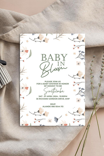 Baby in Bloom Digital invitation Template