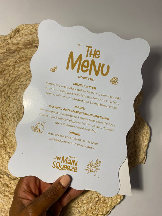 Main Squeeze Scalloped Menu sign