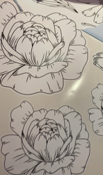 White line drawn Peony Decals